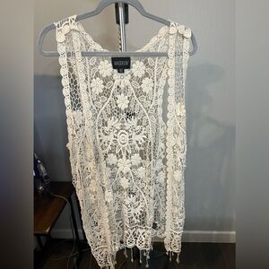 MADDISON Open Stitch Crochet Cardigan Boho hippie vest Women size M Cream color